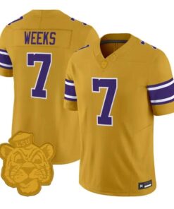 WhitWeeksJersey_7LSUTigers2026GridironGoldThrowbackFootballStitched - Robert Henrys Whit Weeks Jersey #7 LSU Tigers 2026 Gridiron Gold Throwback Football Stitched by My Store NCAA Football Jerseys