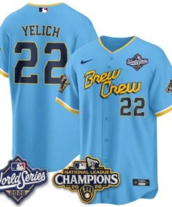 Christian Yelich Jersey #22 Milwaukee Brewers 2026 NL Champions Vapor Stitched by My Store Baseball Jerseys