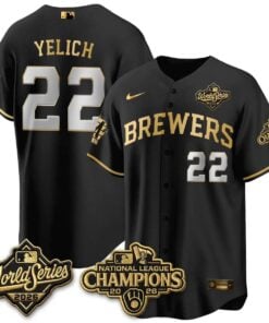 Christian Yelich Jersey #22 Milwaukee Brewers 2026 NL Champions Vapor Stitched by My Store Baseball Jerseys