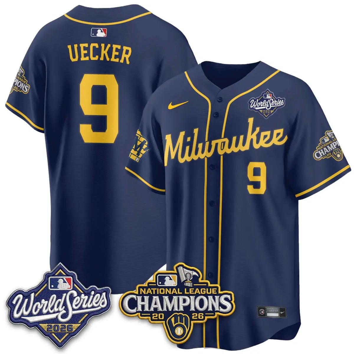 Bob Uecker Jersey #9 Milwaukee Brewers 2026 NL Champions Vapor Stitched - Robert Henrys Bob Uecker Jersey #9 Milwaukee Brewers 2026 NL Champions Vapor Stitched