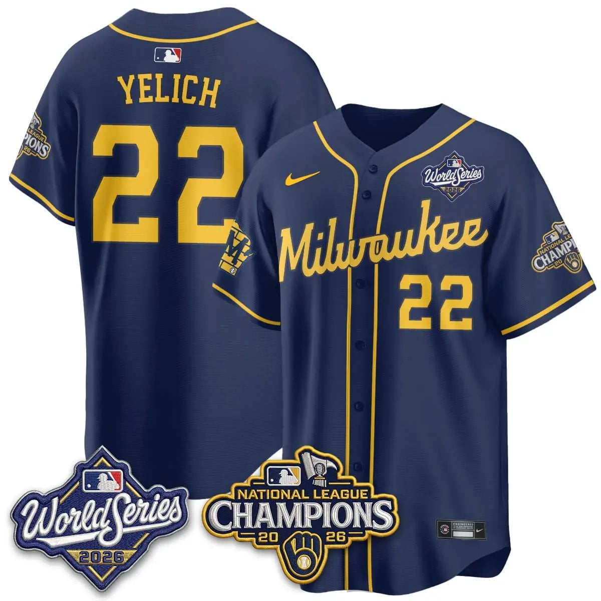 Christian Yelich Jersey #22 Milwaukee Brewers 2026 NL Champions Vapor Stitched - Robert Henrys Christian Yelich Jersey #22 Milwaukee Brewers 2026 NL Champions Vapor Stitched