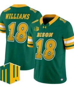 jackson-williams-jersey-18-north-dakota-state-bison-2026-code-green-01 - Robert Henrys Jackson Williams Jersey #18 North Dakota State Bison 2026 Code Green Stitched by My Store NCAA Football Jerseys