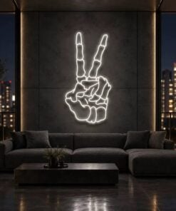 Skeleton Peace Sign Unique Neon Sign For Tattoo Parlors by CustomNeonStudio